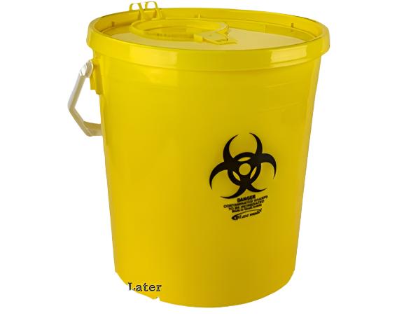 Medical Sharp Container for Safe Waste Disposal used for storing needles and sharps safely. حاوية نفايات طبية حادة للتخلص الآمن من الإبر والأدوات الحادة.